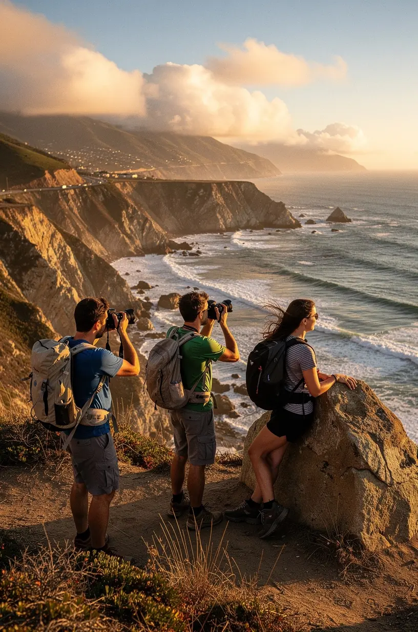 Historic lighthouse perched on a rocky promontory overlooking the Pacific Ocean on a bright day.